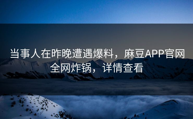 当事人在昨晚遭遇爆料，麻豆APP官网全网炸锅，详情查看