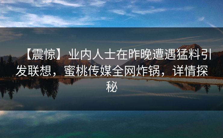 【震惊】业内人士在昨晚遭遇猛料引发联想，蜜桃传媒全网炸锅，详情探秘