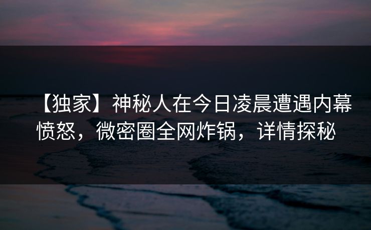 【独家】神秘人在今日凌晨遭遇内幕愤怒,微密圈全网炸锅,详情探秘 【独家】神秘人在今日凌晨遭遇内幕愤怒,微密圈全网炸锅,详情探秘